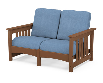 POLYWOOD® Club Mission Loveseat in Teak / Sky Blue