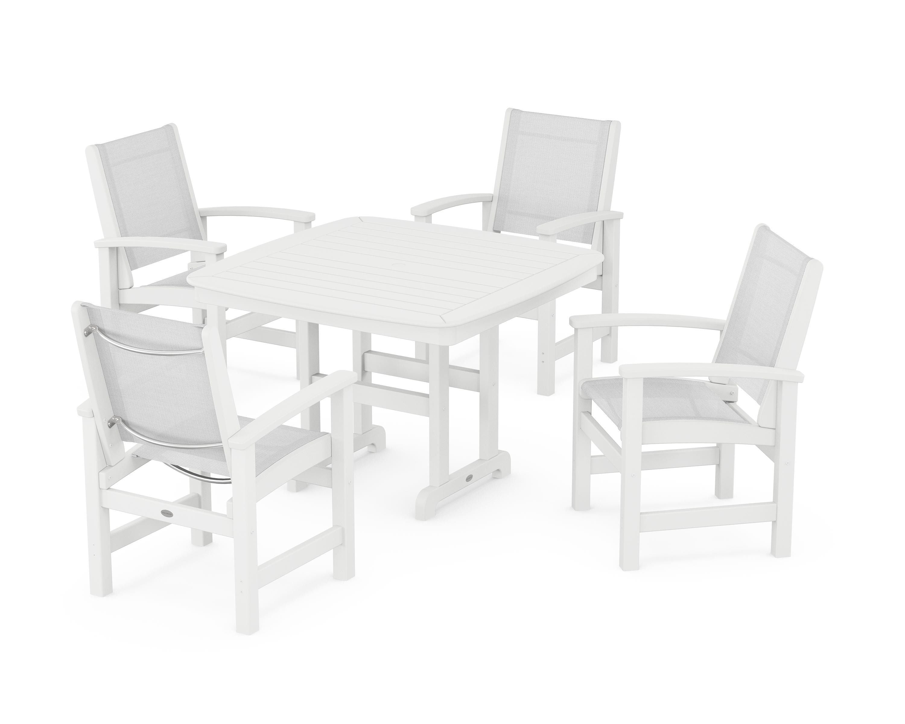 POLYWOOD® Coastal 5-Piece Dining Set in White / White Sling