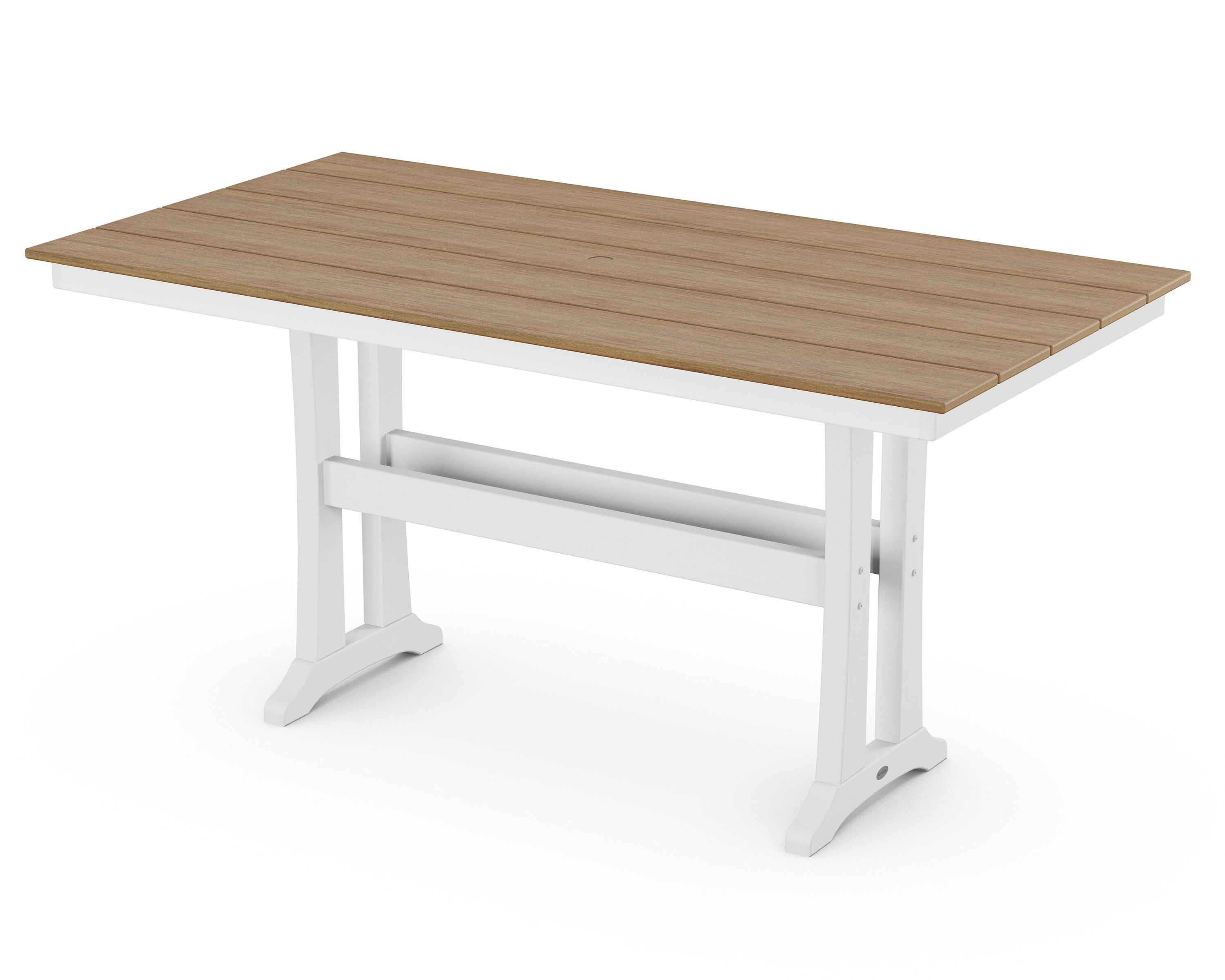POLYWOOD® Farmhouse Trestle 37" x 72" Counter Table in White / Natural