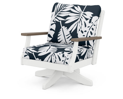 POLYWOOD® Braxton Deep Seating Swivel Chair in White / Kona / Leaf Marine Indigo