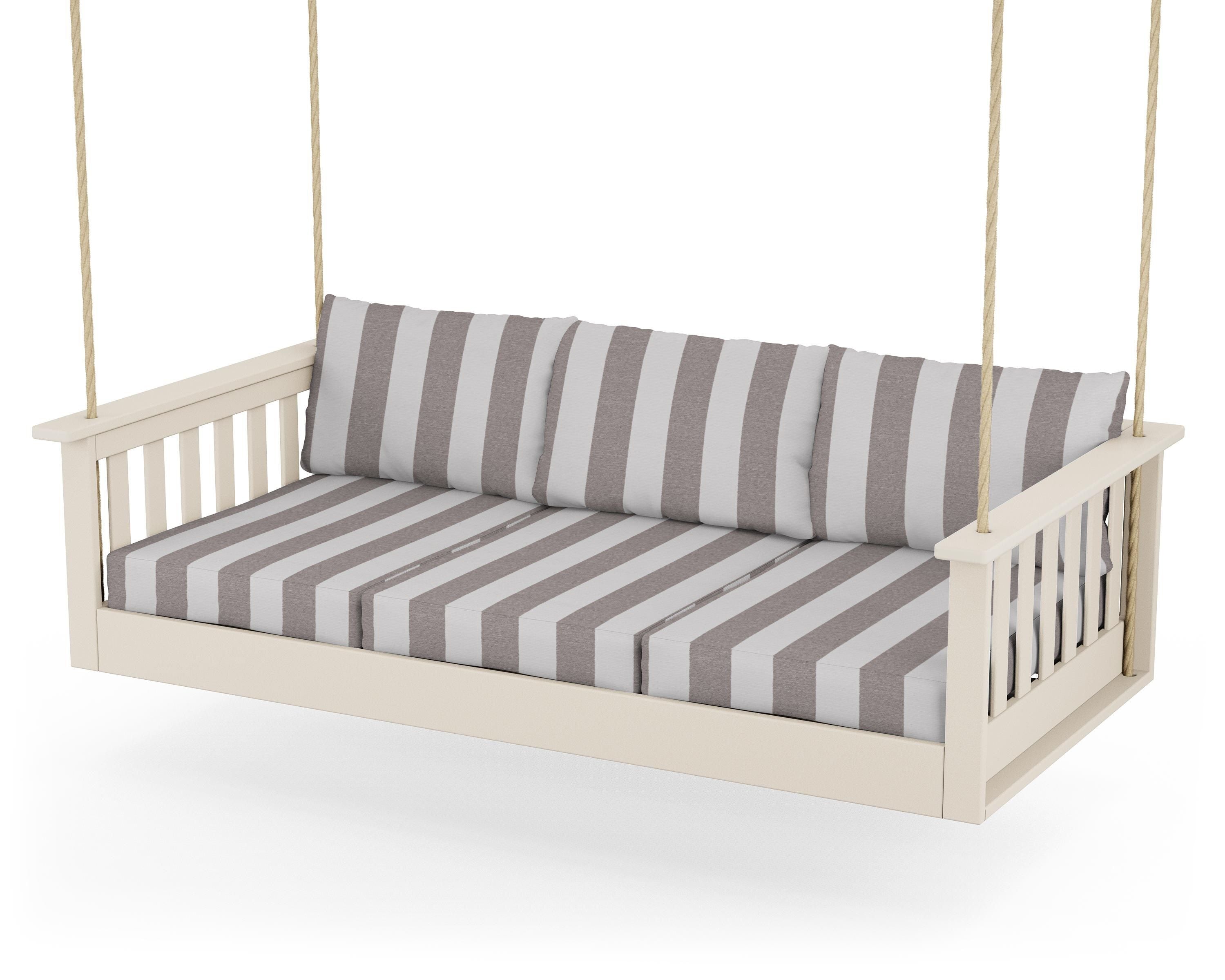 POLYWOOD® Vineyard Daybed Swing in Sand / Cabana Stripe Grey Mist