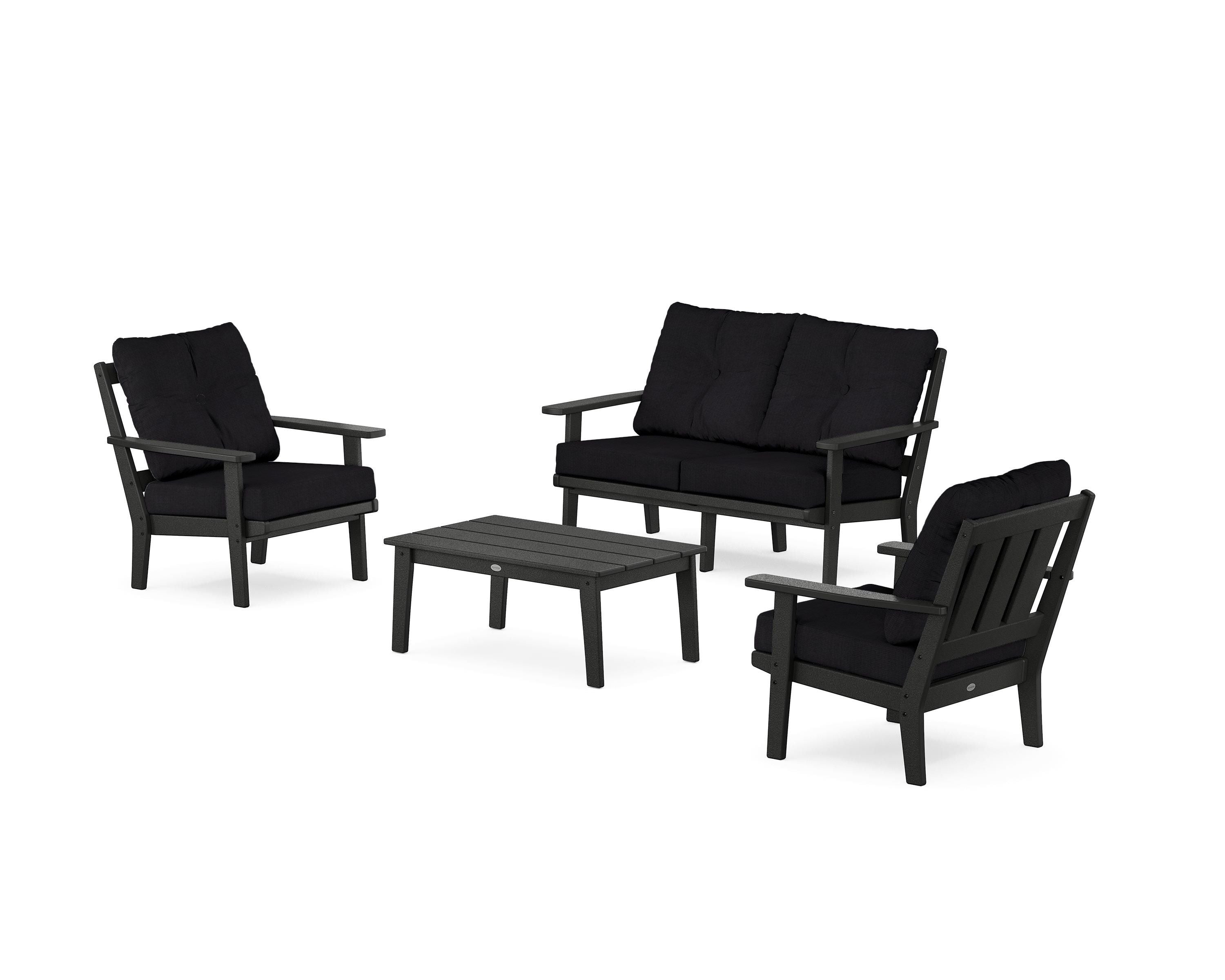 POLYWOOD® Oxford 4-Piece Deep Seating Set with Loveseat in Black / Midnight Linen