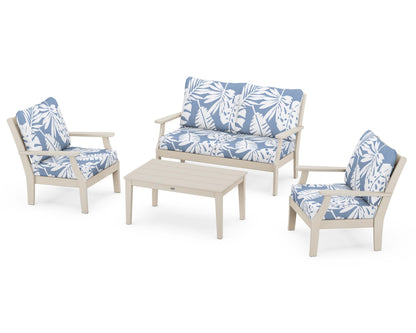 POLYWOOD® Braxton 4-Piece Deep Seating Chair Set in Sand / Leaf Sky Blue