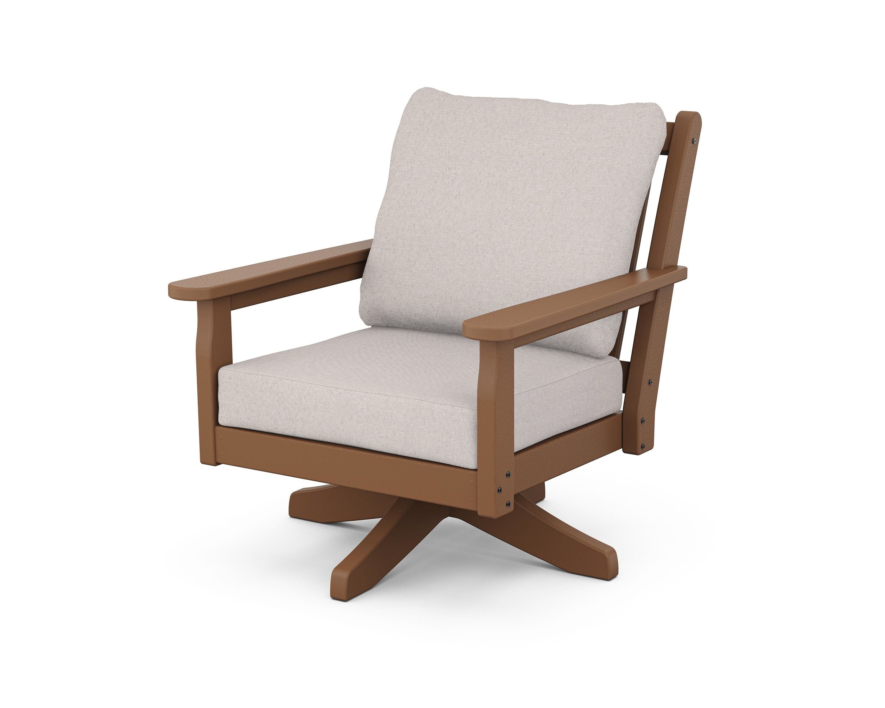 POLYWOOD® Chippendale Deep Seating Swivel Chair in Teak / Dune Burlap