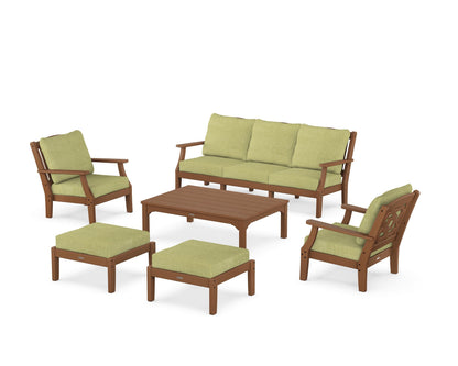 Martha Stewart by POLYWOOD® Chinoiserie 6-Piece Lounge Sofa Set in Teak / Chartreuse Boucle