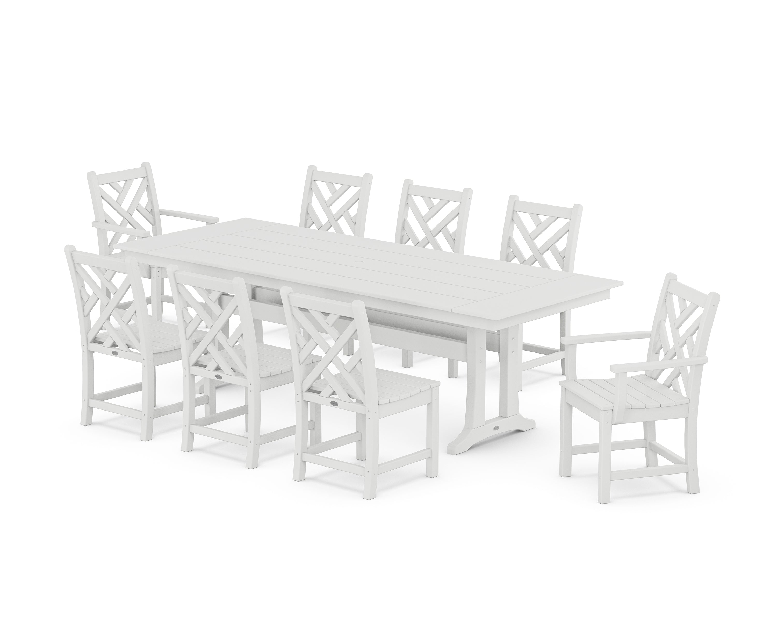 POLYWOOD® Chippendale 9-Piece Farmhouse Dining Set with Trestle Legs in White