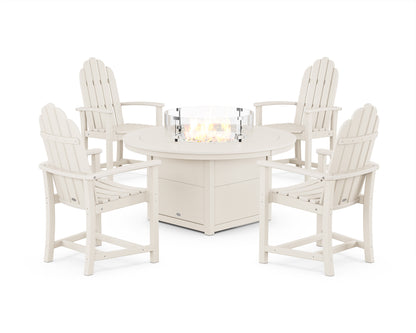 POLYWOOD® Classic 4-Piece Upright Adirondack Conversation Set with Fire Pit Table in Sand