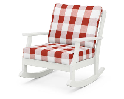 POLYWOOD® Braxton Deep Seating Rocking Chair in Vintage White / Buffalo Plaid Crimson