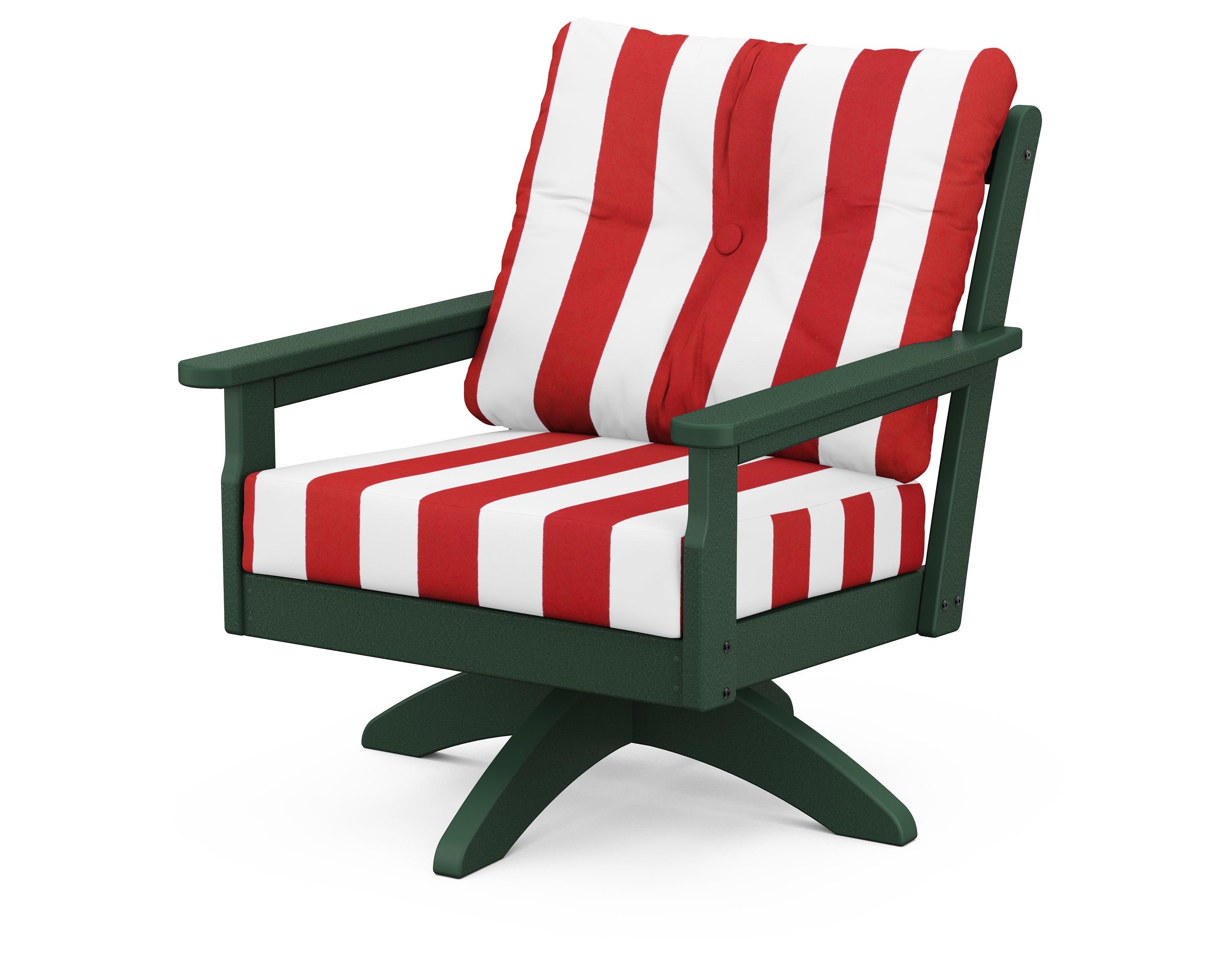 POLYWOOD® Vineyard Deep Seating Swivel Chair in Green / Cabana Stripe Crimson
