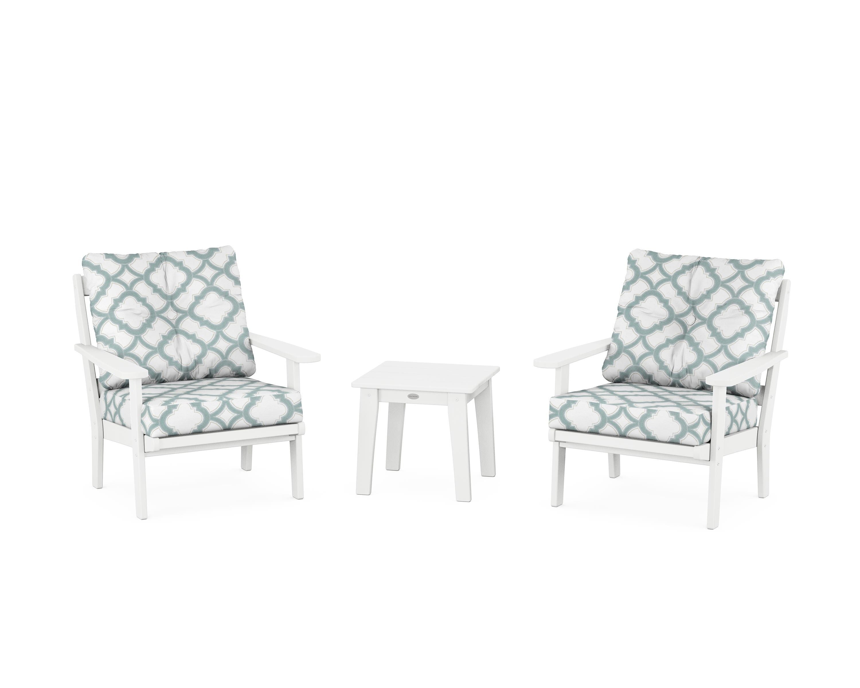 POLYWOOD® Mission 3-Piece Deep Seating Set in White / Trellis Glacier Spa