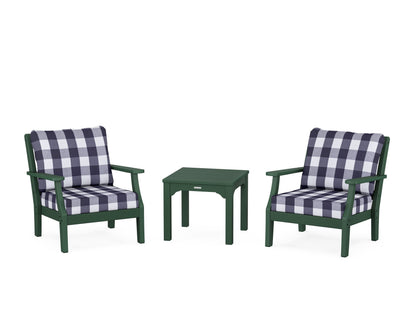 Martha Stewart by POLYWOOD® Chinoiserie 3-Piece Deep Seating Set in Green / Buffalo Plaid Navy