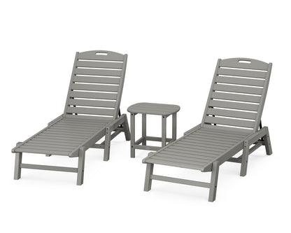 POLYWOOD® Nautical 3-Piece Chaise Lounge Set with South Beach 18" Side Table in Slate Grey