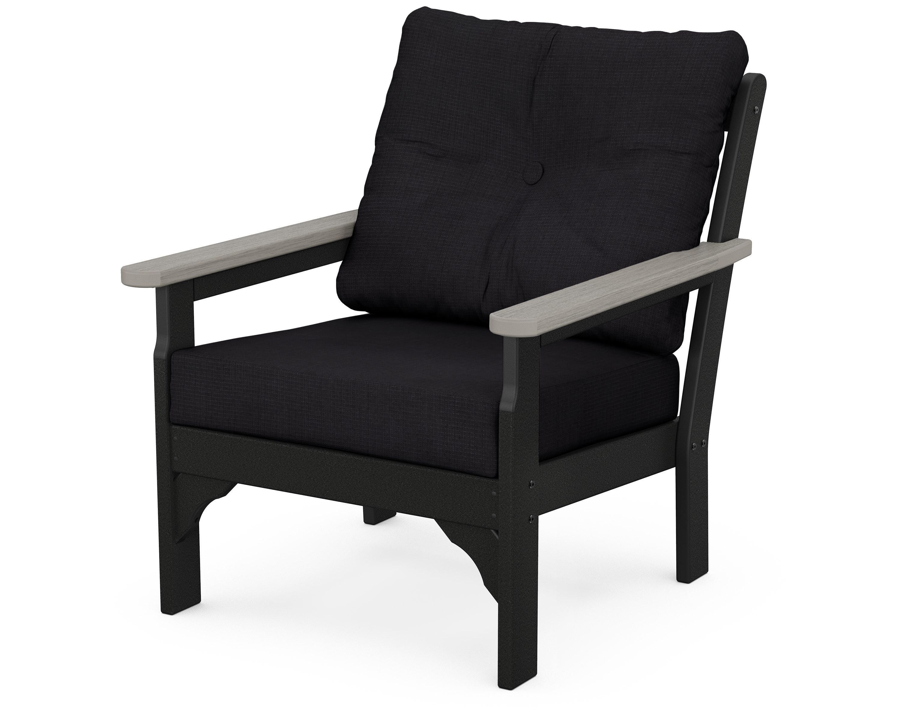 POLYWOOD® Vineyard Deep Seating Chair in Black / Driftwood / Midnight Linen