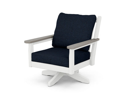 POLYWOOD® Chippendale Deep Seating Swivel Chair in White / Driftwood / Marine Indigo