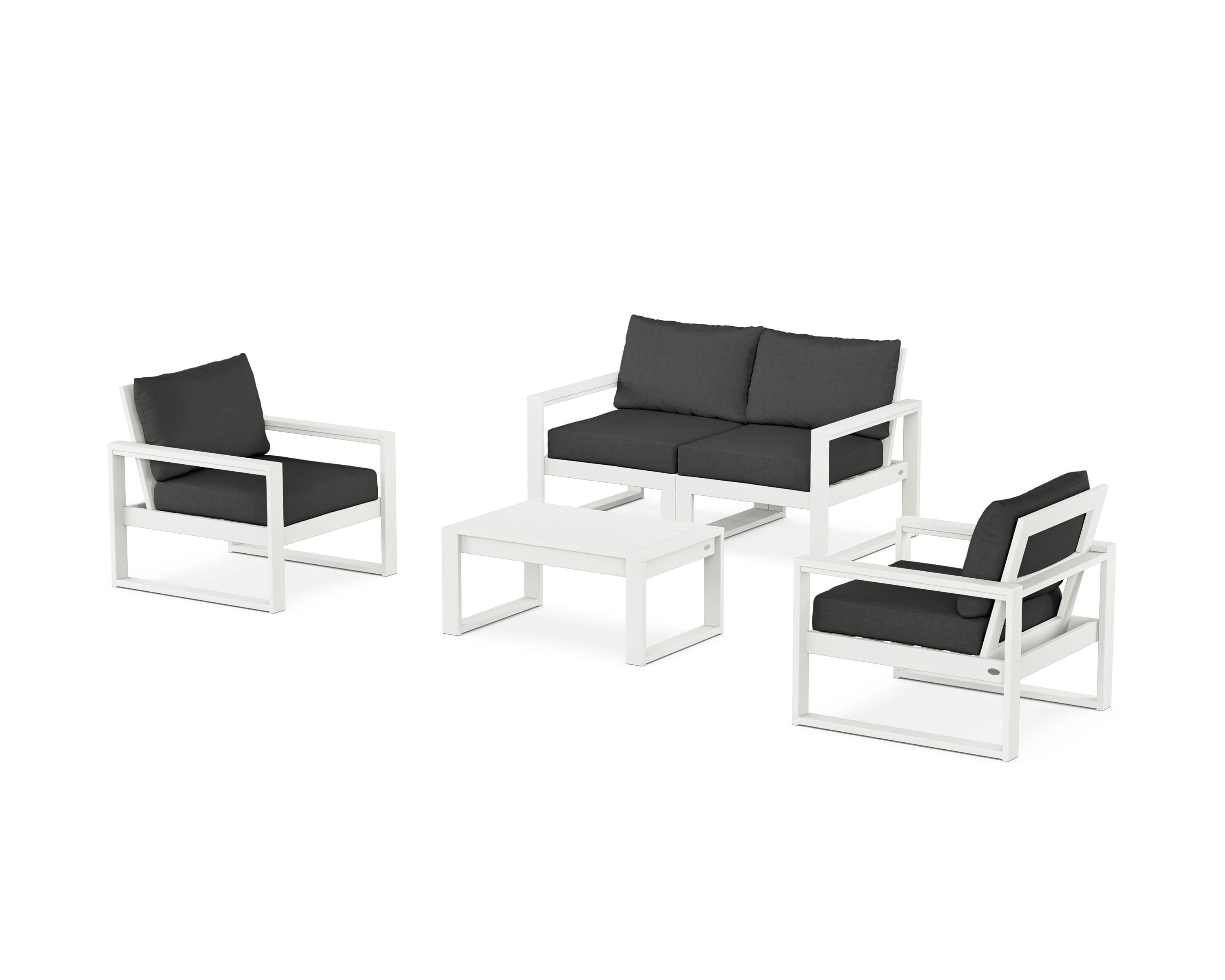 POLYWOOD® EDGE Sectional 4-Piece Deep Seating Set with Loveseat in Vintage White / Spectrum Carbon