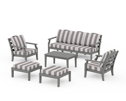 Draper James™ by  POLYWOOD® Savannah 6-Piece Lounge Sofa Set in Slate Grey / Cabana Stripe Grey Mist
