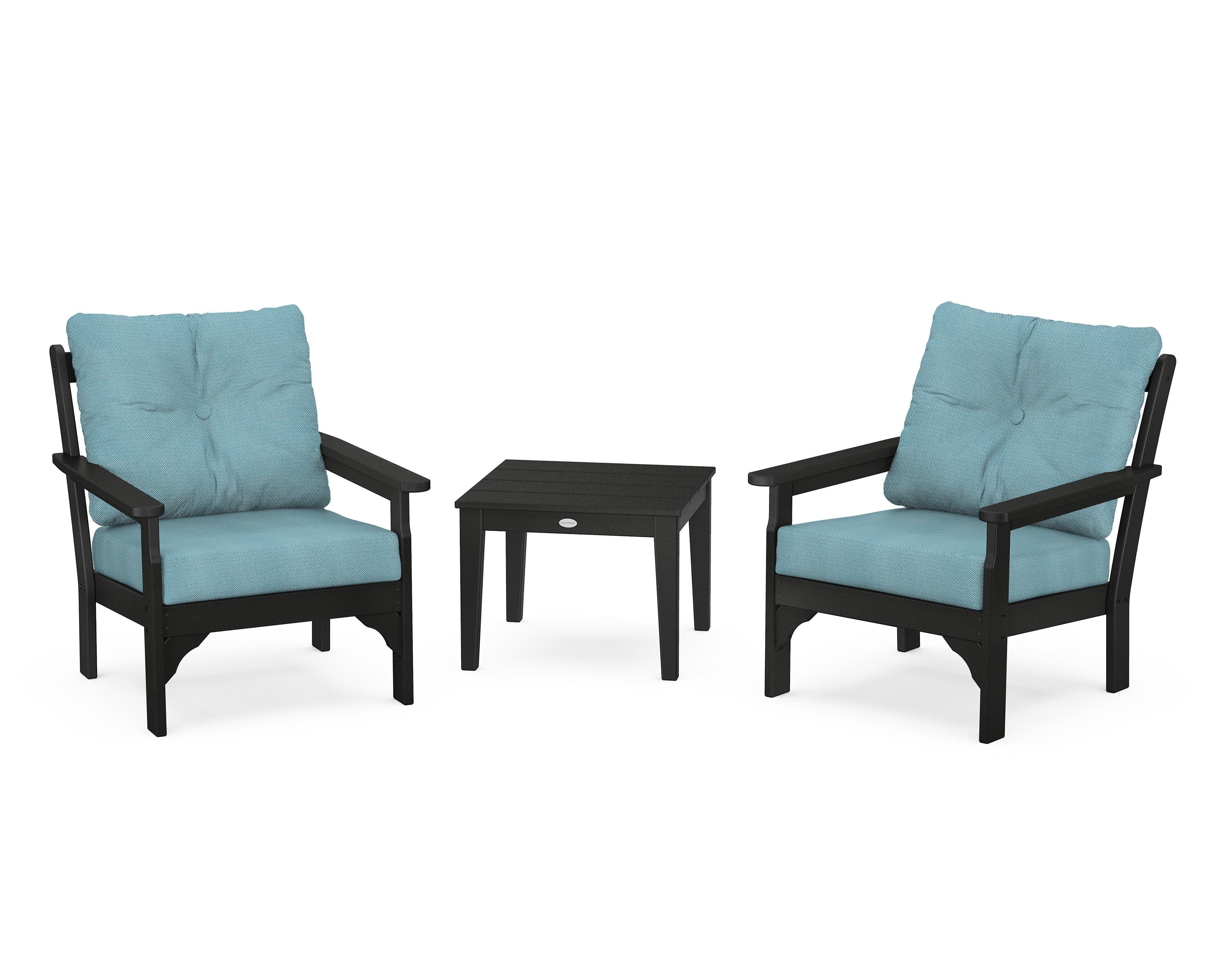 POLYWOOD® Vineyard 3-Piece Deep Seating Set in Black / Lattice Sky Blue