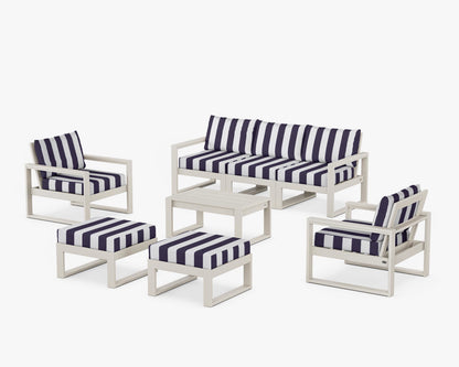 POLYWOOD® EDGE Sectional 8-Piece Lounge Sofa Set in Sand / Cabana Stripe Navy