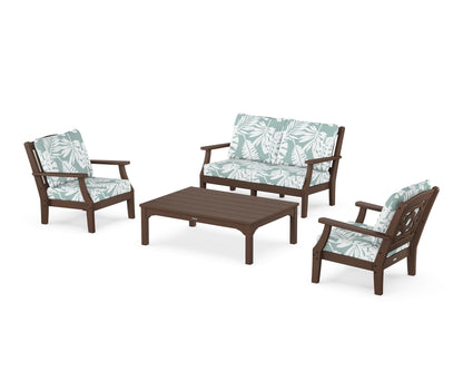 Martha Stewart by POLYWOOD® Chinoiserie 4-Piece Deep Seating Set with Loveseat in Mahogany / Leaf Glacier Spa