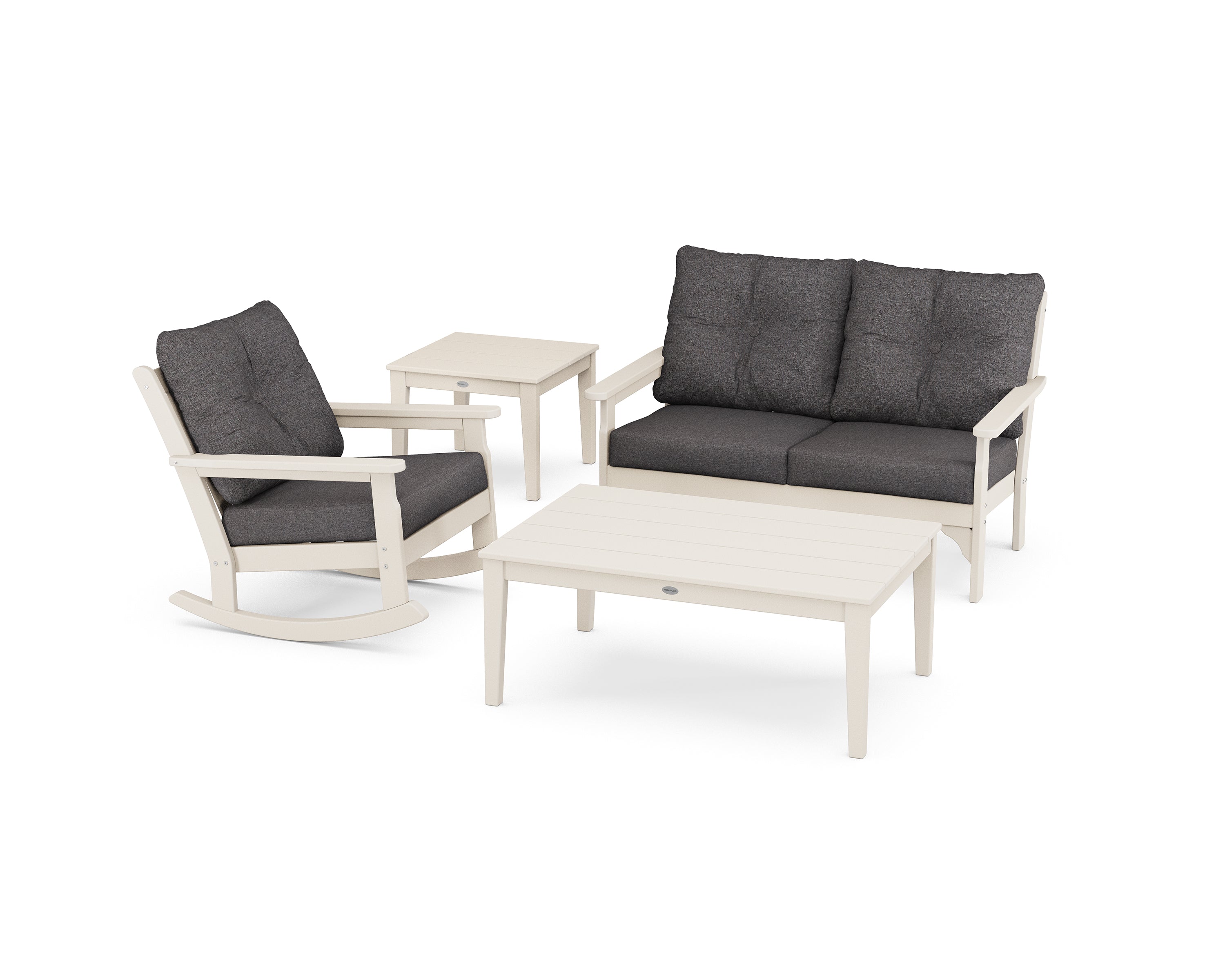 POLYWOOD® Vineyard 4-Piece Deep Seating Rocker Set in Sand / Ash Charcoal