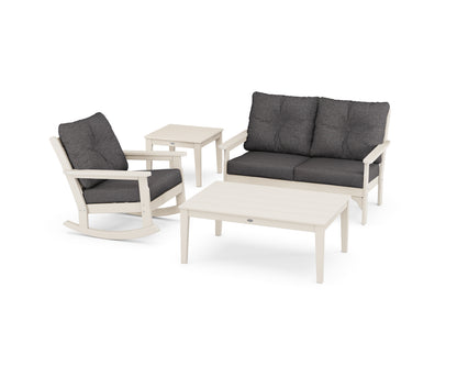 POLYWOOD® Vineyard 4-Piece Deep Seating Rocker Set in Sand / Ash Charcoal