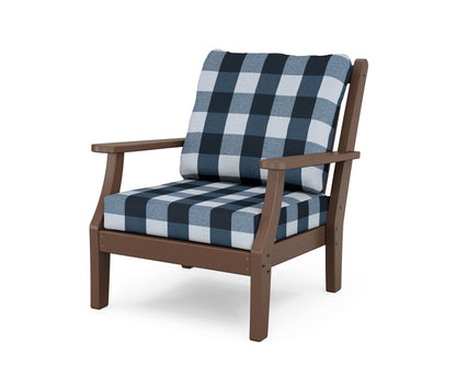 Country Living Wovendale Deep Seating Chair in Mahogany / Buffalo Plaid Marine Indigo