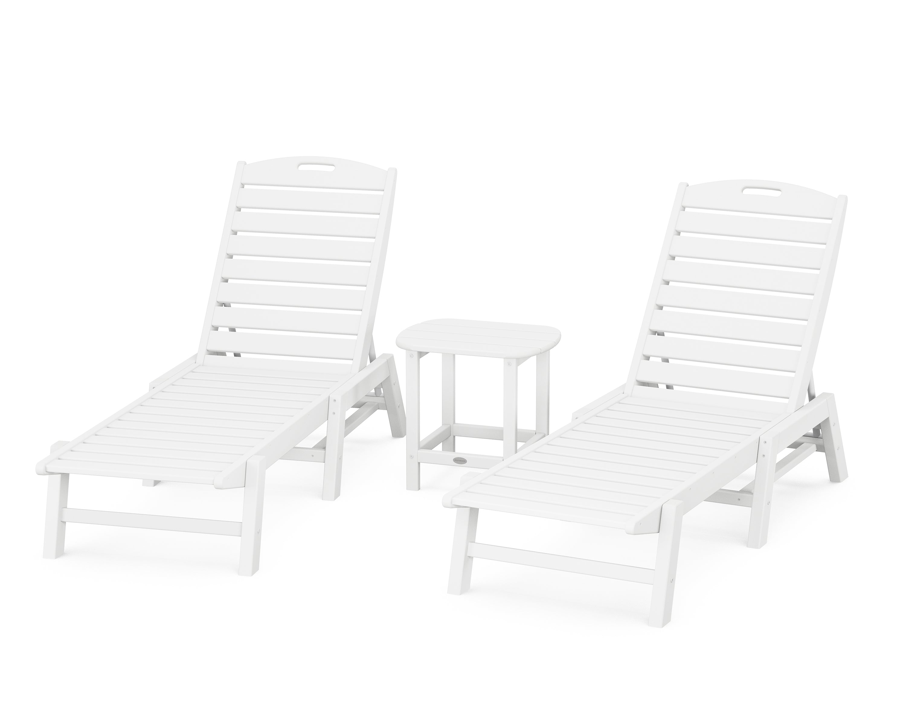POLYWOOD® Nautical 3-Piece Chaise Lounge Set with South Beach 18" Side Table in White
