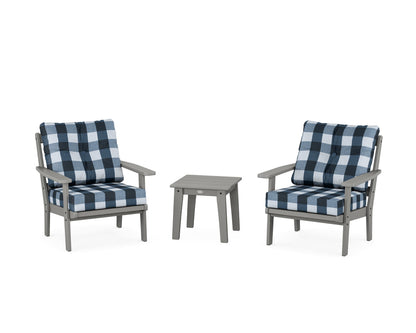 POLYWOOD® Prairie 3-Piece Deep Seating Set in Slate Grey / Buffalo Plaid Marine Indigo