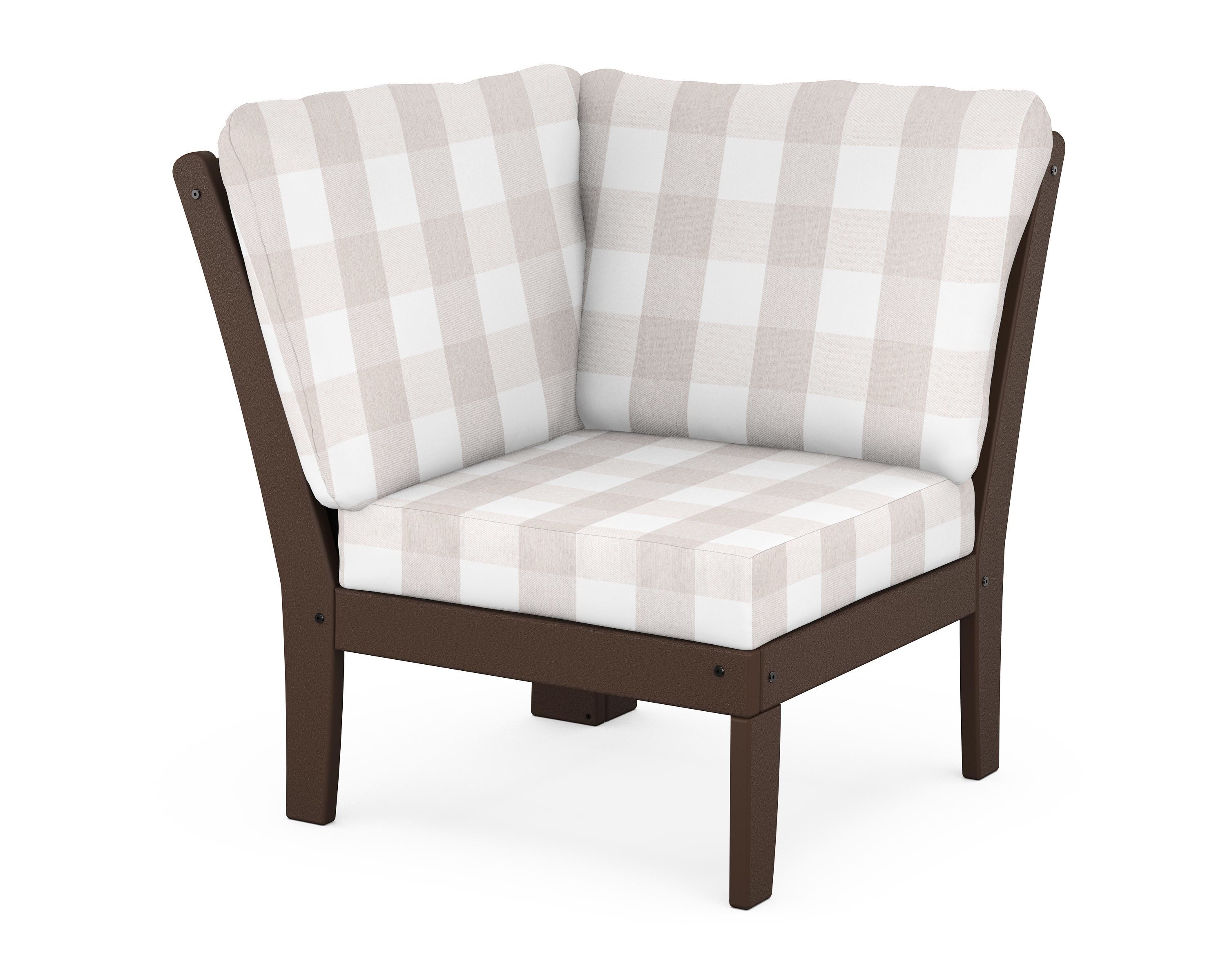 POLYWOOD® Braxton Modular Corner Chair in Mahogany / Buffalo Plaid Dune Burlap
