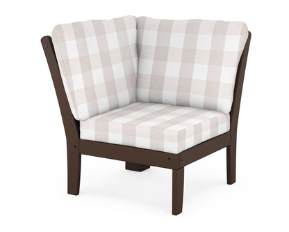 POLYWOOD® Braxton Modular Corner Chair in Mahogany / Buffalo Plaid Dune Burlap
