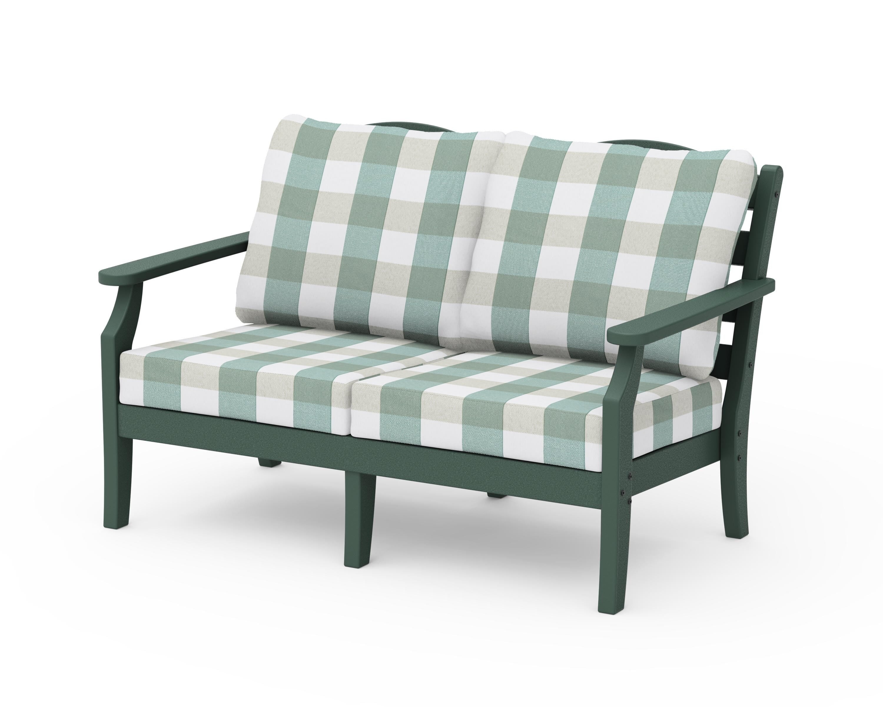 Draper James™ by  POLYWOOD® Savannah Deep Seating Loveseat in Green / Buffalo Plaid Glacier Spa