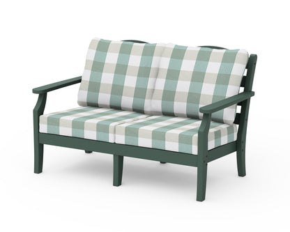 Draper James™ by  POLYWOOD® Savannah Deep Seating Loveseat in Green / Buffalo Plaid Glacier Spa