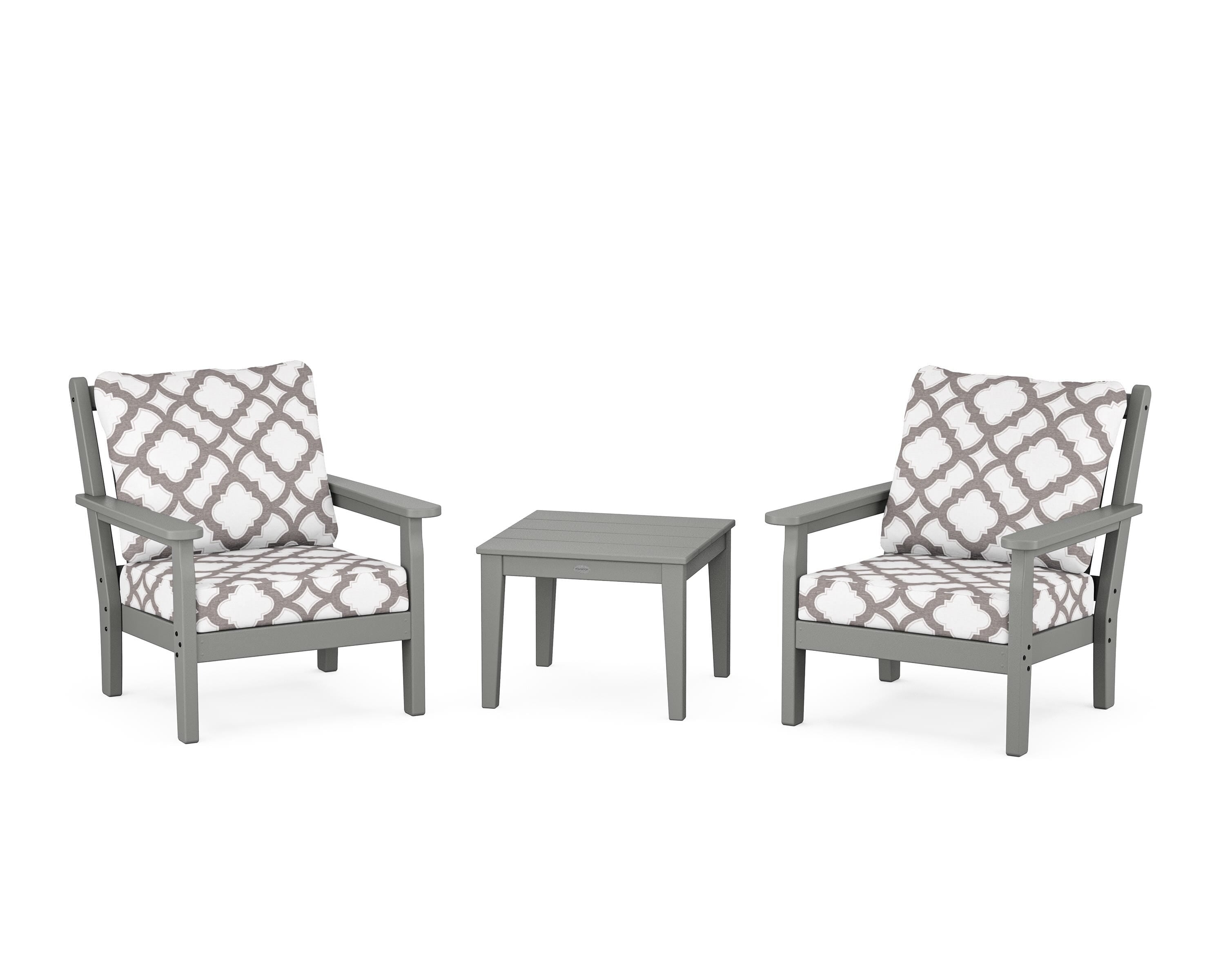 POLYWOOD® Chippendale 3-Piece Deep Seating Set in Slate Grey / Trellis Grey Mist