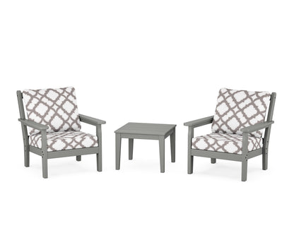 POLYWOOD® Chippendale 3-Piece Deep Seating Set in Slate Grey / Trellis Grey Mist