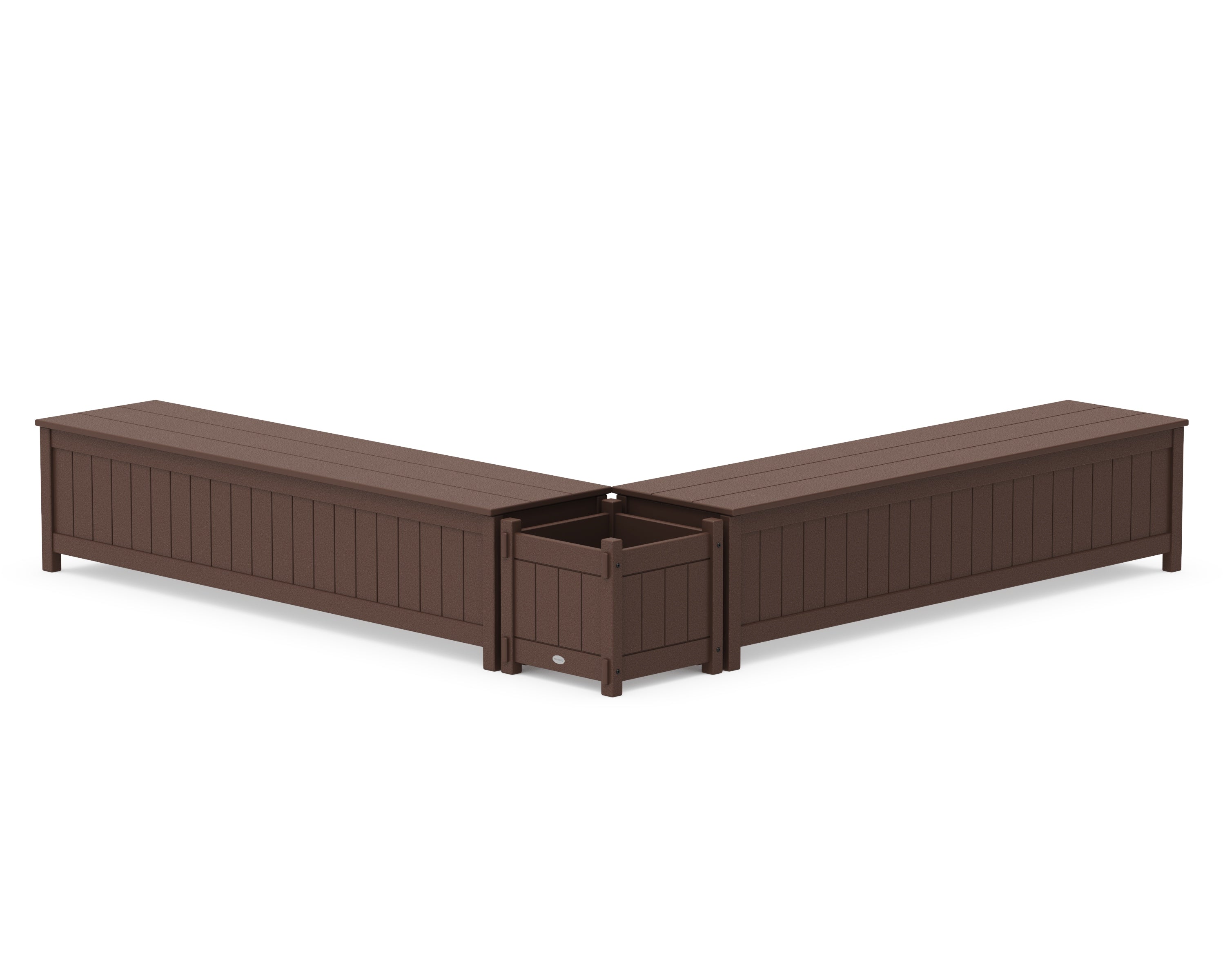 POLYWOOD® 72" Vineyard L- Shaped Planter Storage Bench Set in Mahogany