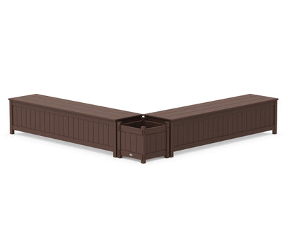 POLYWOOD® 72" Vineyard L- Shaped Planter Storage Bench Set in Mahogany