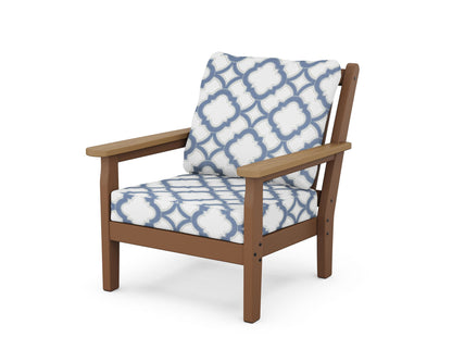 POLYWOOD® Chippendale Deep Seating Chair in Teak / Natural / Trellis Sky Blue