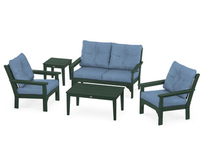 POLYWOOD® Vineyard 5-Piece Deep Seating Set in Green / Sky Blue