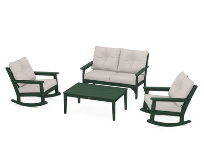 POLYWOOD® Vineyard 4-Piece Deep Seating Rocking Chair Set in Green / Dune Burlap