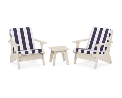 POLYWOOD® Riviera Modern Lounge 3-Piece Set in Sand / Cabana Stripe Navy
