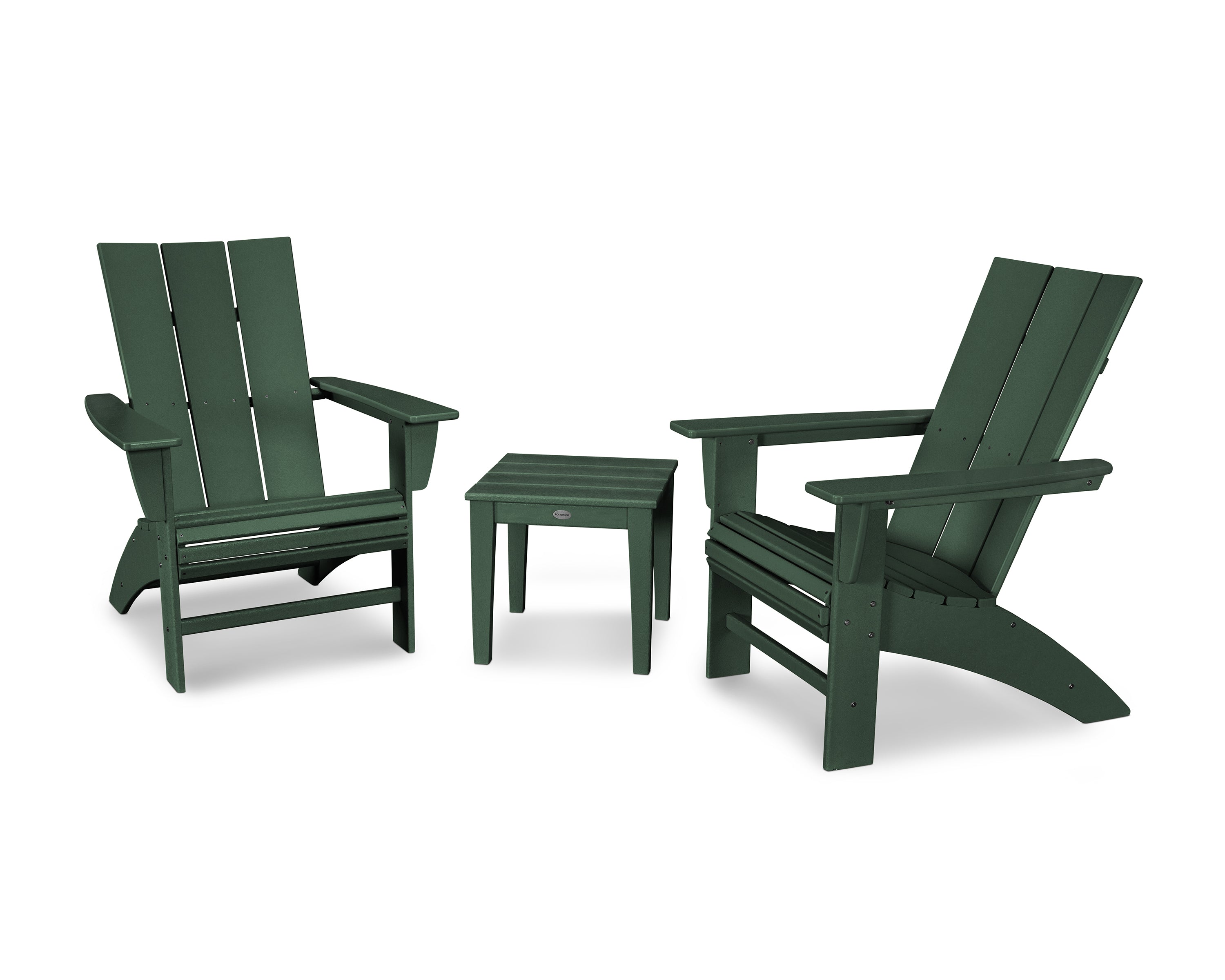 POLYWOOD® Modern 3-Piece Curveback  Adirondack Set in Green