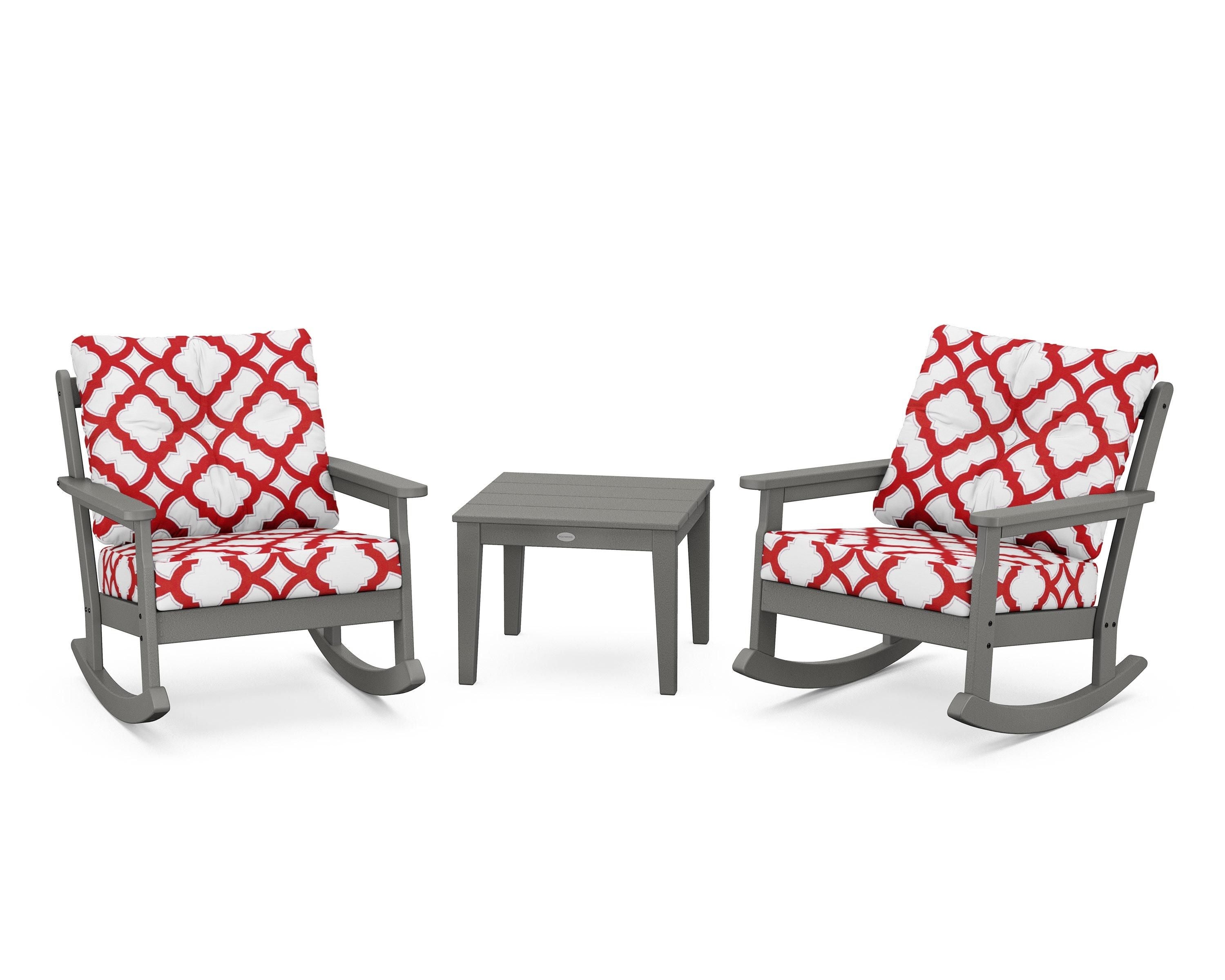 POLYWOOD® Vineyard 3-Piece Deep Seating Rocker Set in Slate Grey / Trellis Crimson
