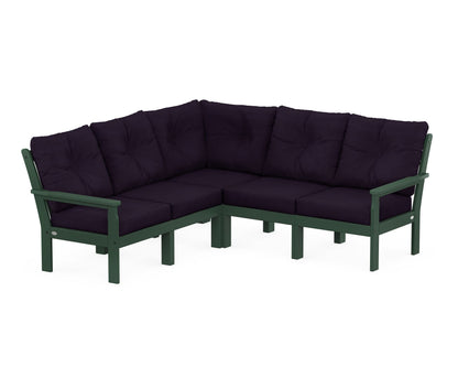 POLYWOOD® Vineyard 5-Piece Sectional in Green / Navy Linen