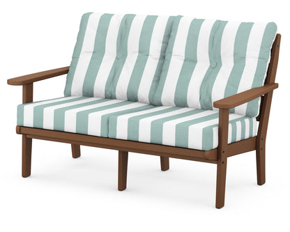POLYWOOD® Lakeside Deep Seating Loveseat in Teak / Cabana Stripe Glacier Spa