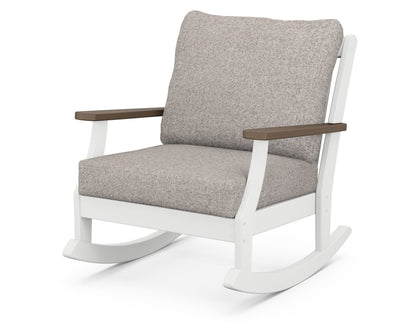 POLYWOOD® Braxton Deep Seating Rocking Chair in White / Kona / Weathered Tweed