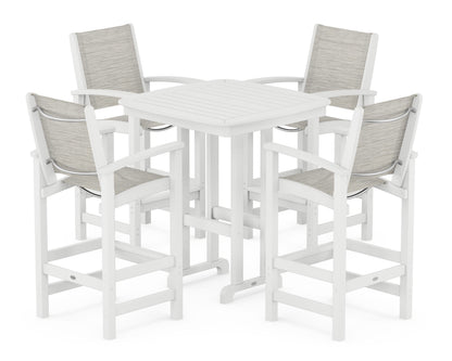 POLYWOOD® Coastal 5-Piece Bar Set in White / Birch Sling