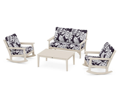 POLYWOOD® Vineyard 4-Piece Deep Seating Rocking Chair Set in Sand / Leaf Navy