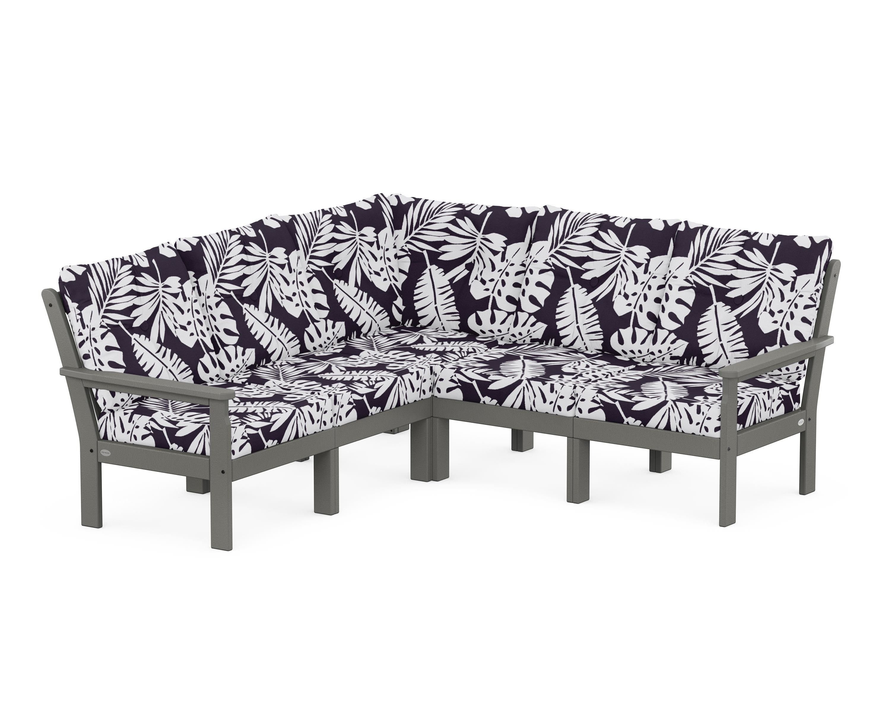 POLYWOOD® Vineyard 5-Piece Sectional in Slate Grey / Leaf Navy