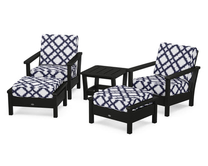 POLYWOOD® Harbour 5-Piece Deep Seating Chair Set in Black / Trellis Navy