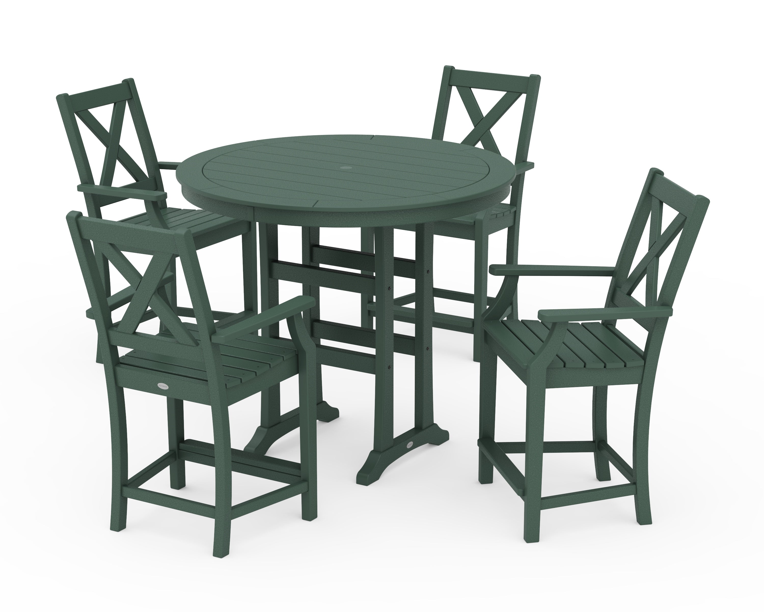 POLYWOOD® Braxton 5-Piece Nautical Trestle Arm Chair Counter Set in Green